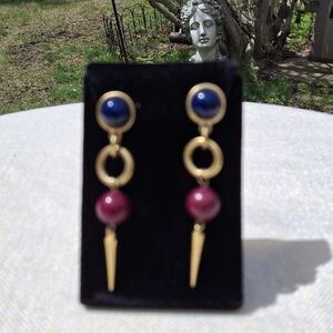 Navy And Pink 'Stone' Goldtone Drop Earrings